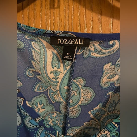 Roz & Ali Blue and Teal Paisley Women's Blouse - Picture 3 of 5
